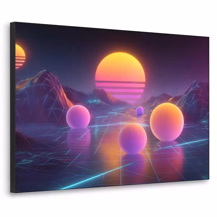 Landschap - Bergen - Bollen - Licht Textielframe zwart klein -3d