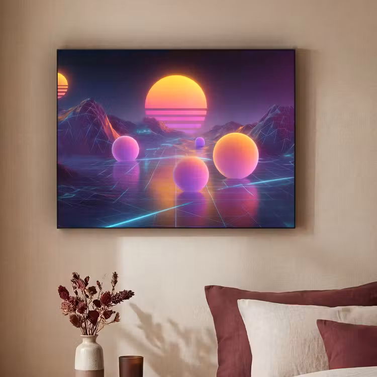 Landschap - Bergen - Bollen - Licht Textielframe zwart klein -sfeer1