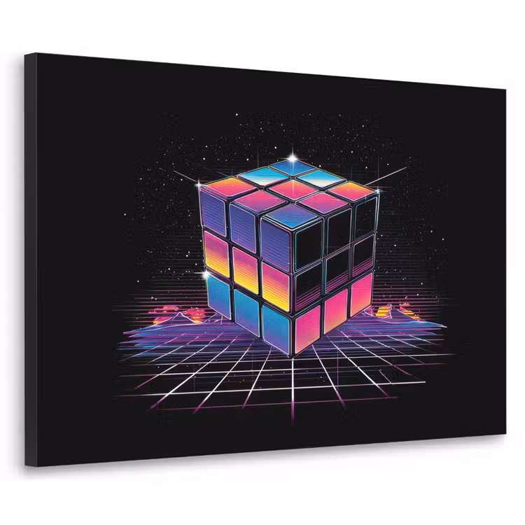 Kubus - Kleurrijk - Raster Textielframe zwart klein -3d