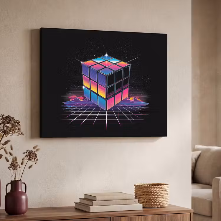 Kubus - Kleurrijk - Raster Textielframe zwart klein -sfeer3