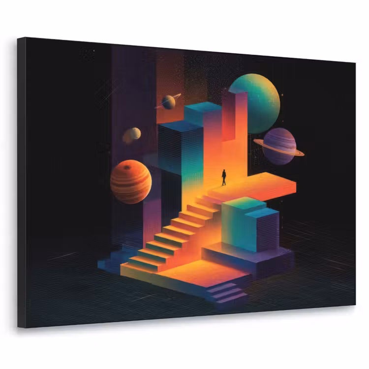 Abstract - Trappen - Mens - Planeten Textielframe - compleet frame klein -3d