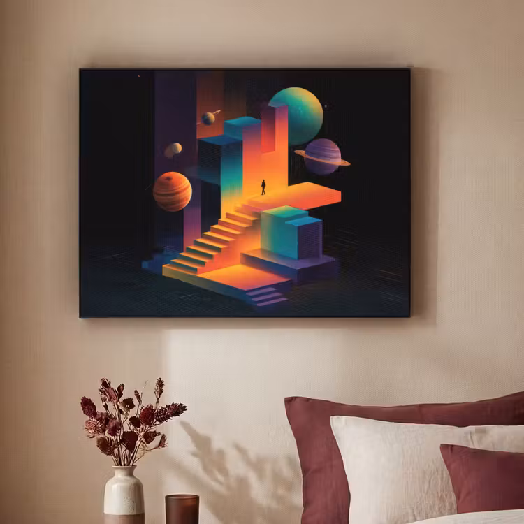 Abstract - Trappen - Mens - Planeten Textielframe zwart klein -sfeer1