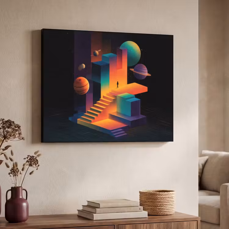 Abstract - Trappen - Mens - Planeten Textielframe - compleet frame klein -sfeer3