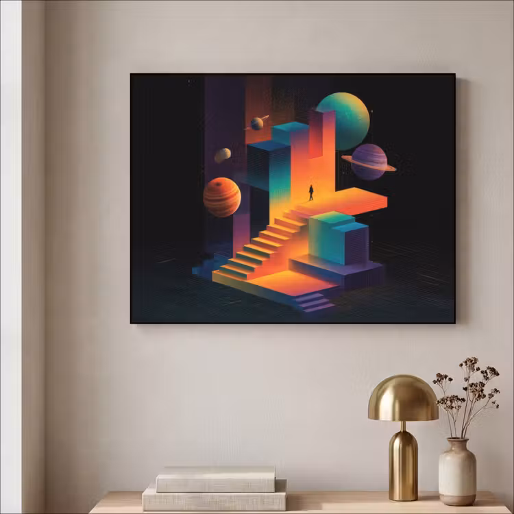 Abstract - Trappen - Mens - Planeten Textielframe - compleet frame klein -sfeer2