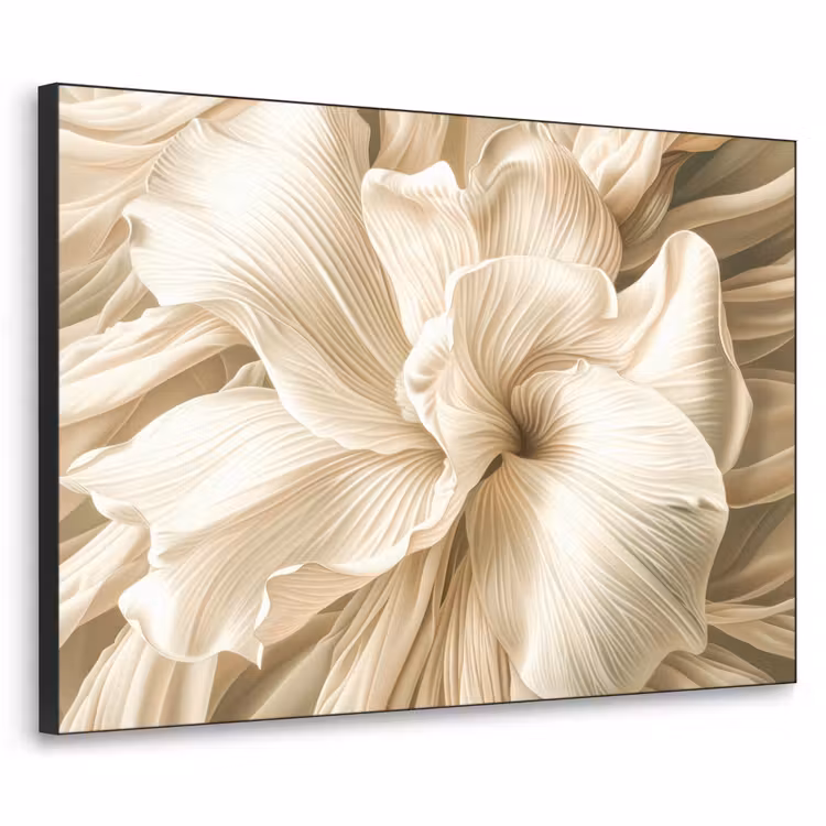 Abstract - Beige - Bloemen - Natuur Textielframe zwart klein -3d