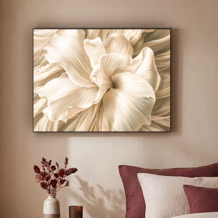 Abstract - Beige - Bloemen - Natuur Textielframe zwart klein -sfeer1