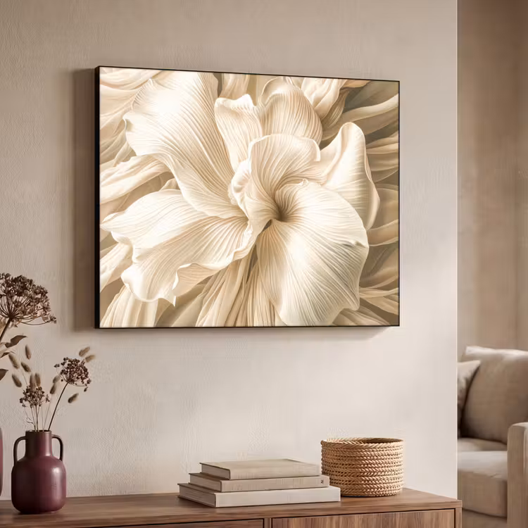 Abstract - Beige - Bloemen - Natuur Textielframe zwart klein -sfeer3