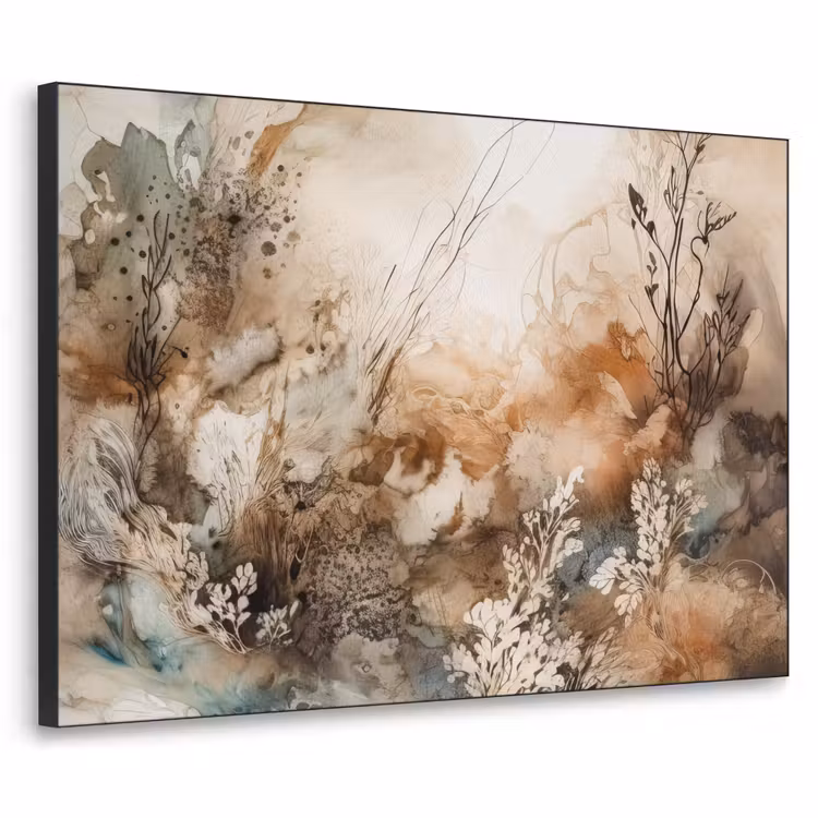 Abstract - Beige - Verf - Kunst - Natuur - Bloemen Textielframe zwart klein -3d