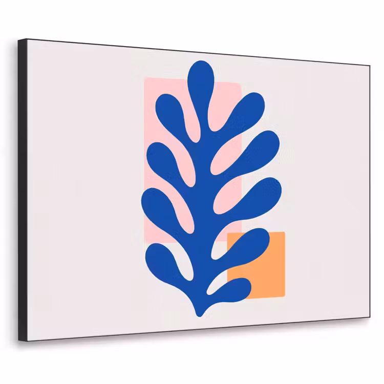 Abstract - Blad - Blauw - Rechthoeken Textielframe zwart klein -3d