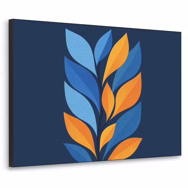 Abstract - Bladeren - Blauw Textielframe - compleet frame klein -3d