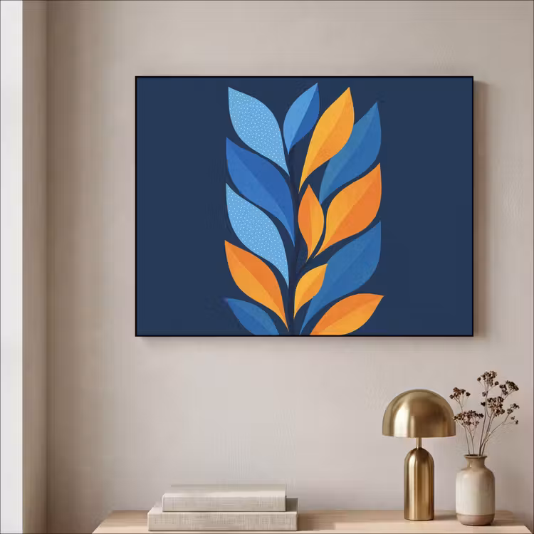 Abstract - Bladeren - Blauw Textielframe - compleet frame klein -sfeer2
