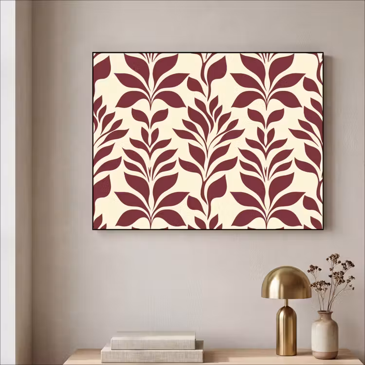 Abstract - Bladeren - Burgundy Textielframe zwart klein 947 -sfeer2