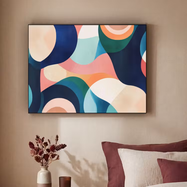 Abstract - Blauw - Roze Textielframe zwart klein -sfeer1