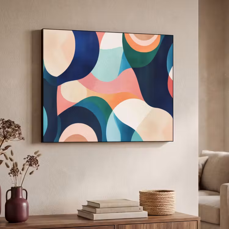 Abstract - Blauw - Roze Textielframe - compleet frame klein -sfeer3