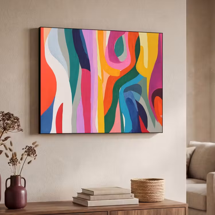 Abstract - Kleurrijk - Golven - Lijnen Textielframe zwart klein -sfeer3