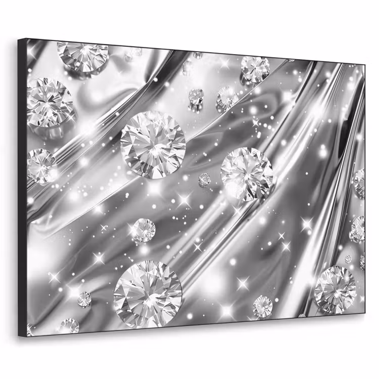 Abstract - Diamant - Luxe - Modern - Zilver Textielframe zwart klein -3d