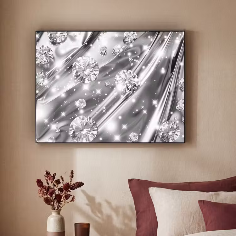 Abstract - Diamant - Luxe - Modern - Zilver Textielframe zwart klein -sfeer1