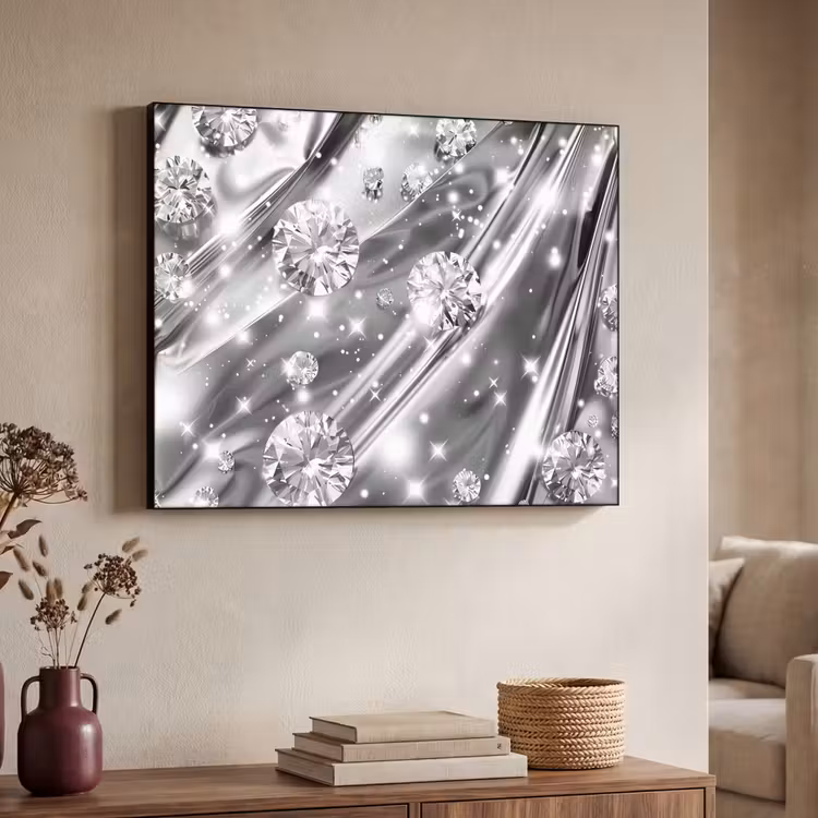 Abstract - Diamant - Luxe - Modern - Zilver Textielframe zwart klein -sfeer3
