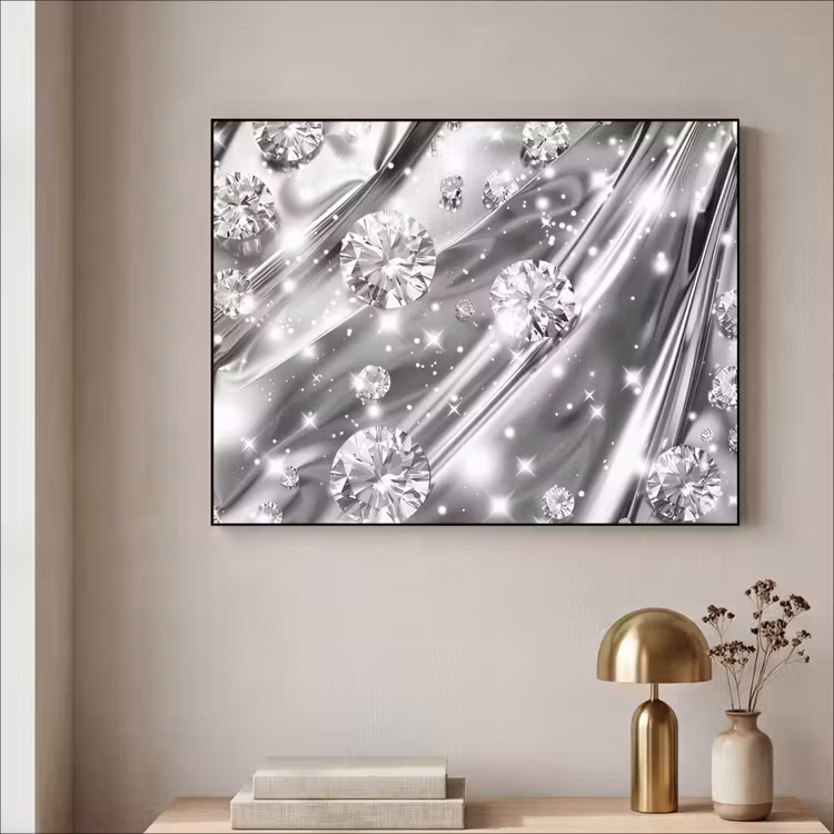 Abstract - Diamant - Luxe - Modern - Zilver Textielframe zwart klein -sfeer2