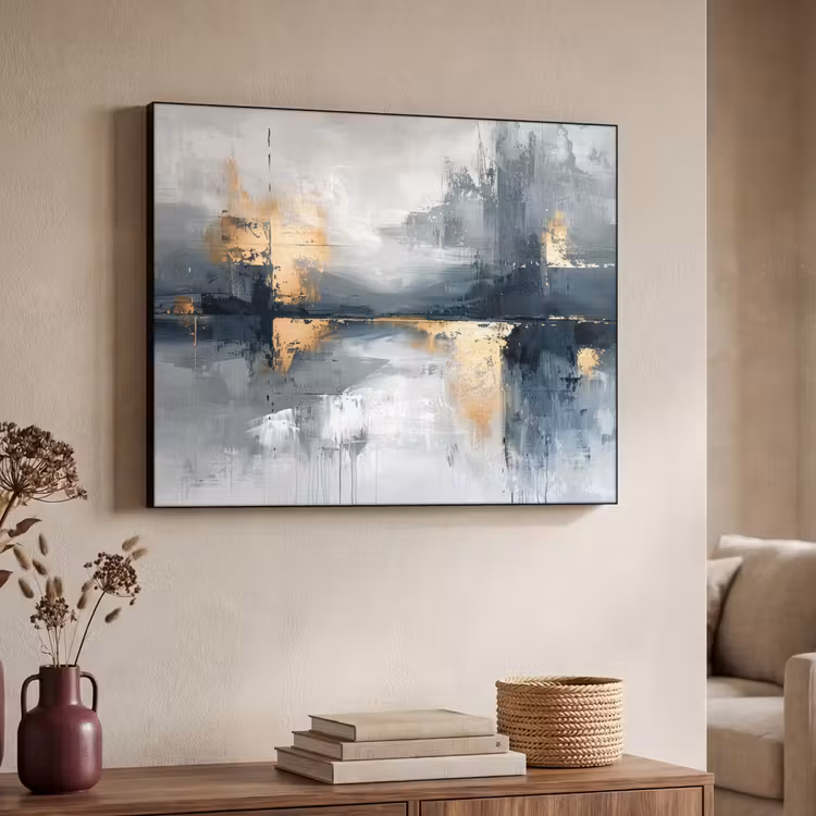 Abstract - Verf - Kunst - Goud Textielframe zwart klein -sfeer3