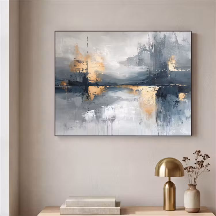 Abstract - Verf - Kunst - Goud Textielframe zwart klein -sfeer2