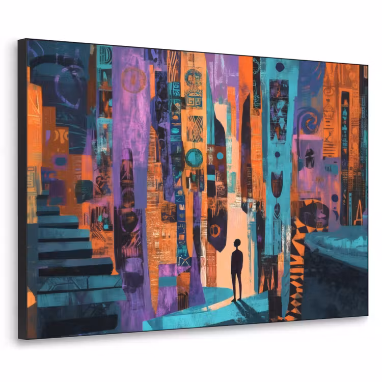 Abstract - Figuren - Kleurrijk Textielframe zwart klein -3d
