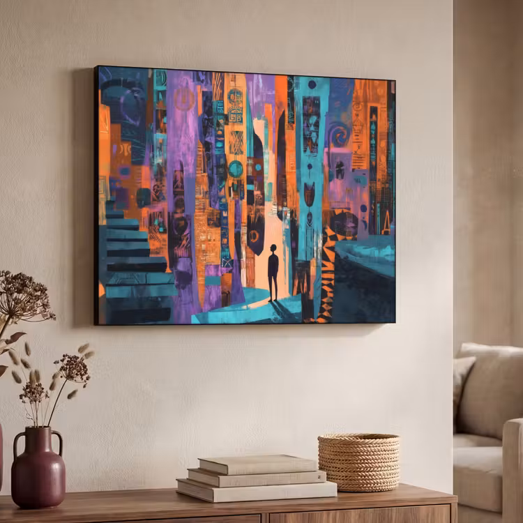 Abstract - Figuren - Kleurrijk Textielframe zwart klein -sfeer3