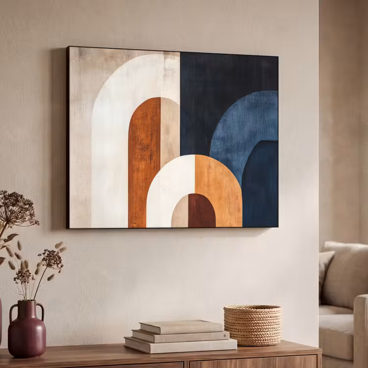 Abstract - Vormen - Donkerblauw Textielframe zwart klein -sfeer3
