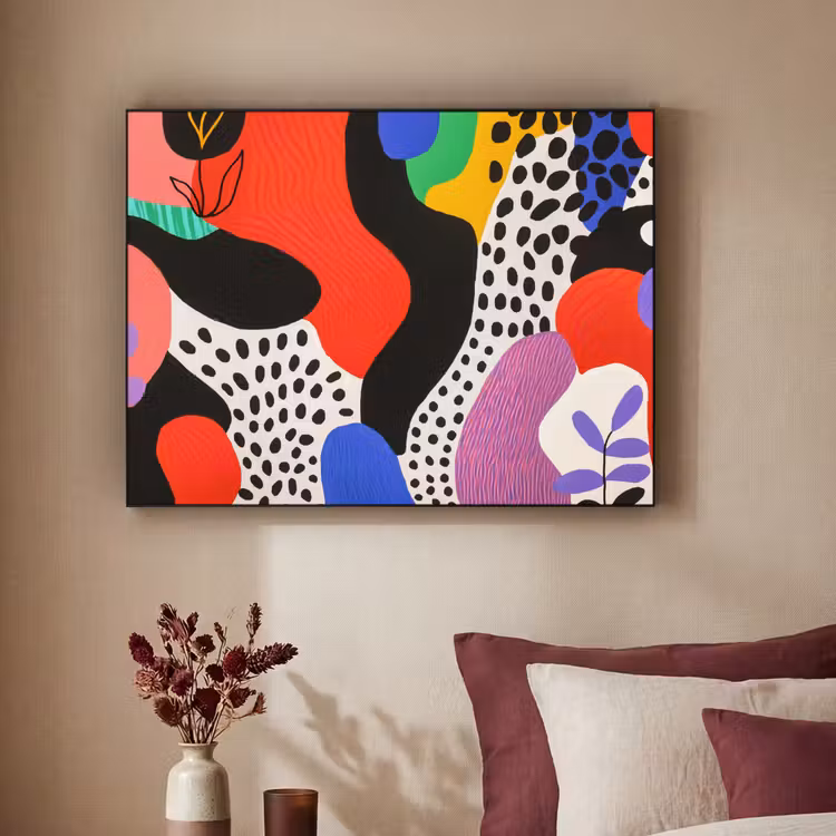 Abstract - Vormen - Kleuren - Stippen Textielframe - compleet frame klein -sfeer1