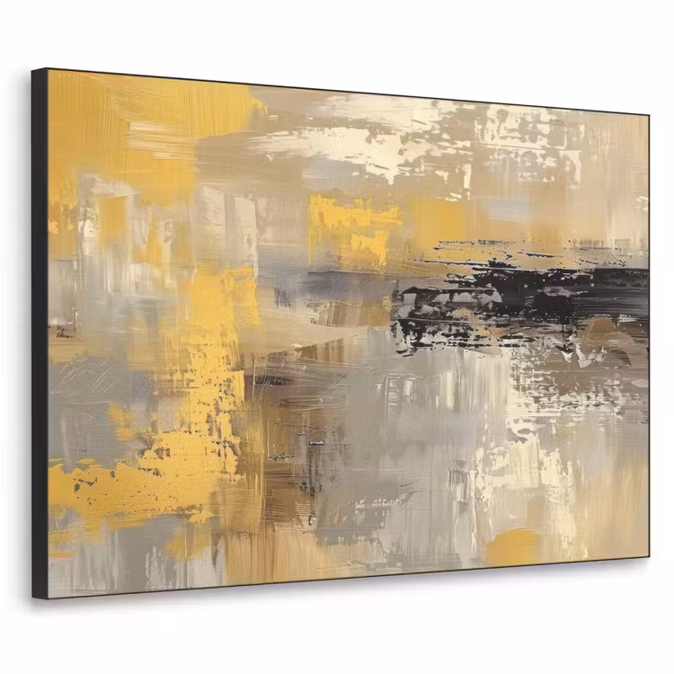 Abstract - Geel - Modern - Beige Textielframe - compleet frame klein -3d