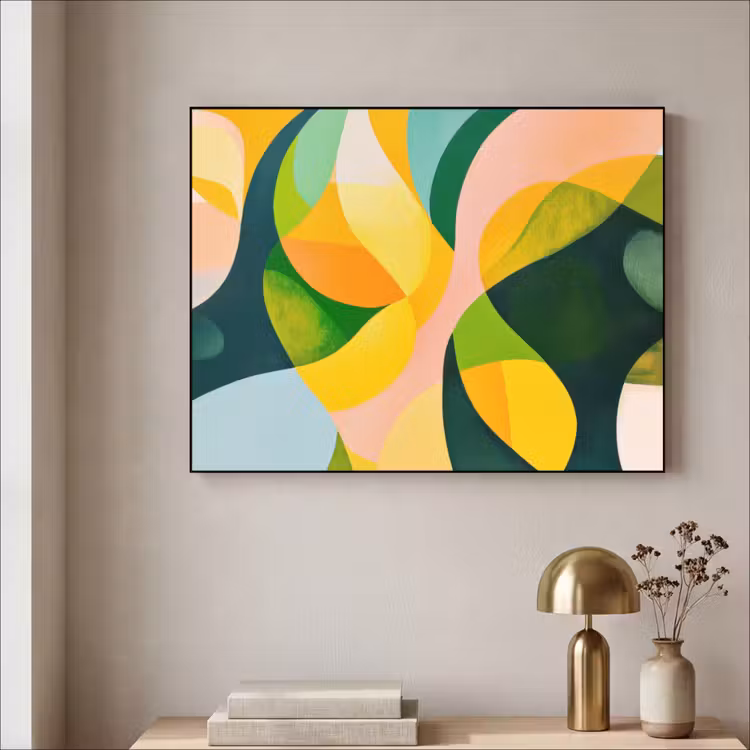 Abstract - Geel - Roze - Groen Textielframe - compleet frame klein -sfeer2