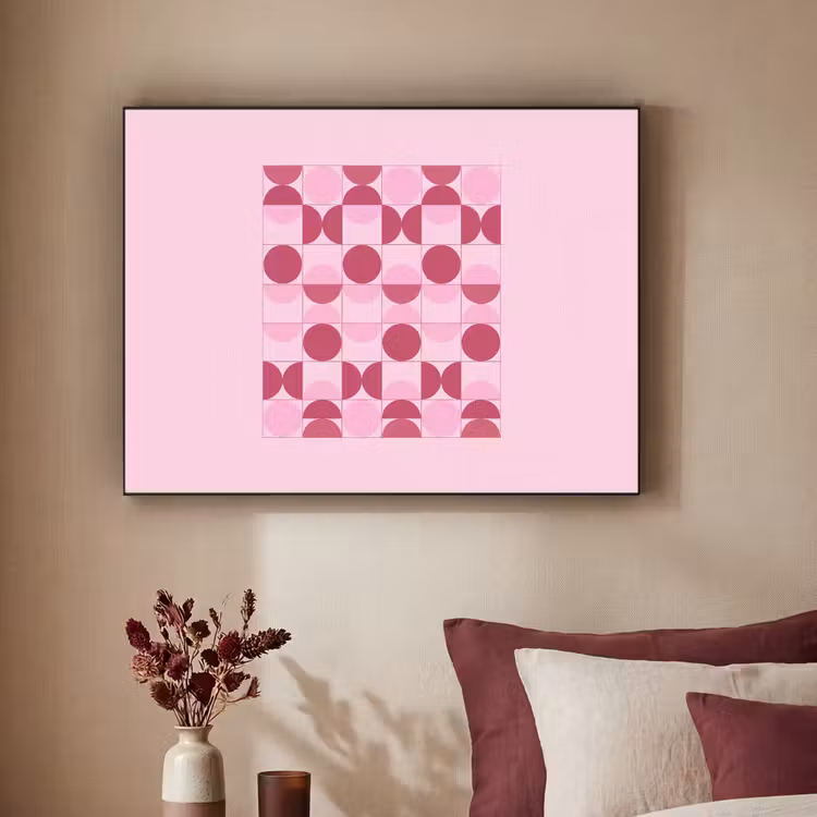 Abstract - Geometrisch - Cirkels - Roze - Modern Textielframe zwart klein -sfeer1