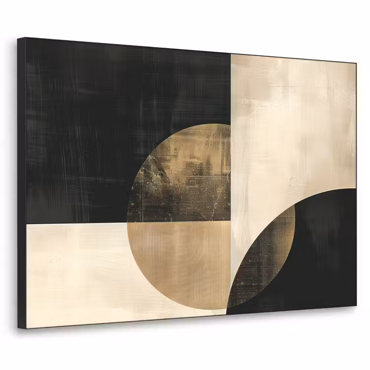 Abstract - Geometrische vormen - Zwart - Goud Textielframe zwart klein -3d