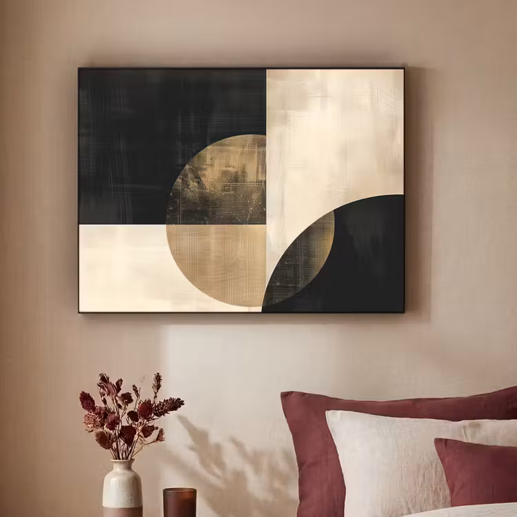 Abstract - Geometrische vormen - Zwart - Goud Textielframe zwart klein -sfeer1