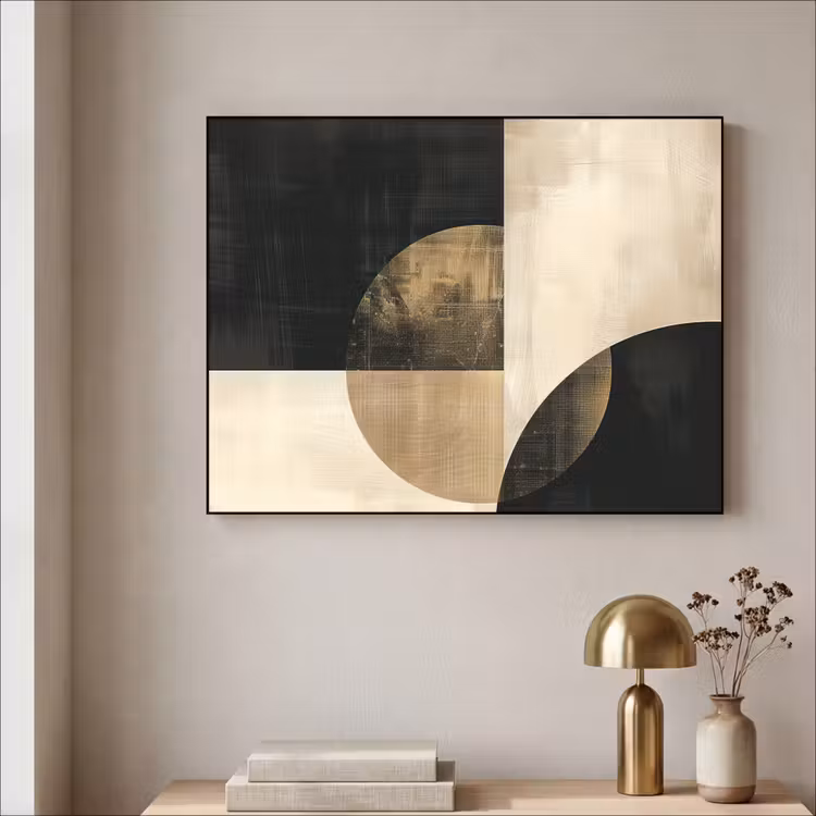 Abstract - Geometrische vormen - Zwart - Goud Textielframe zwart klein -sfeer2
