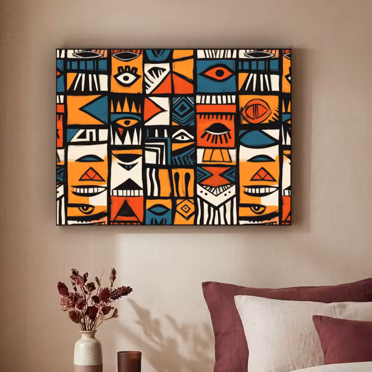 Abstract - Gezichten - Mozaïek Textielframe - compleet frame klein -sfeer1