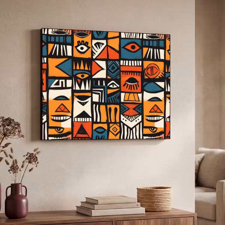 Abstract - Gezichten - Mozaïek Textielframe zwart klein -sfeer3