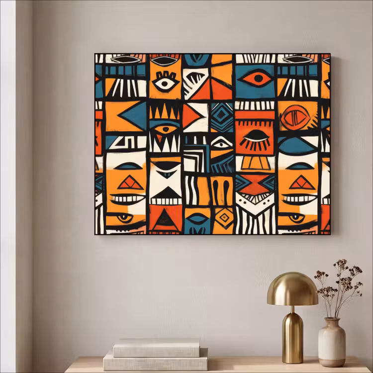 Abstract - Gezichten - Mozaïek Textielframe - compleet frame klein -sfeer2