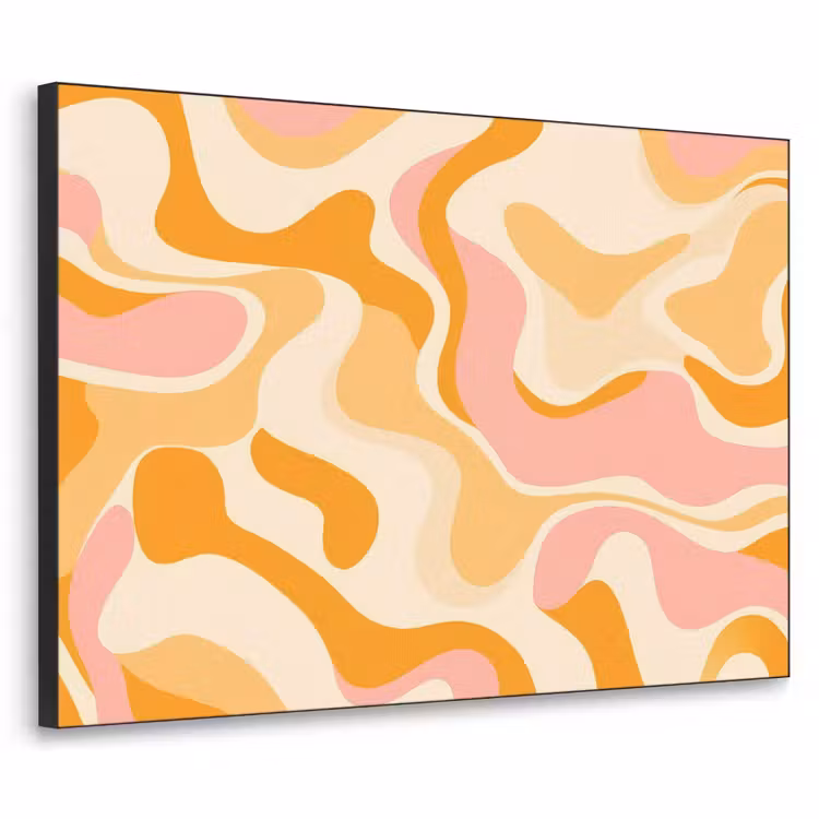Abstract - Golvend - Oranje Textielframe zwart klein -3d