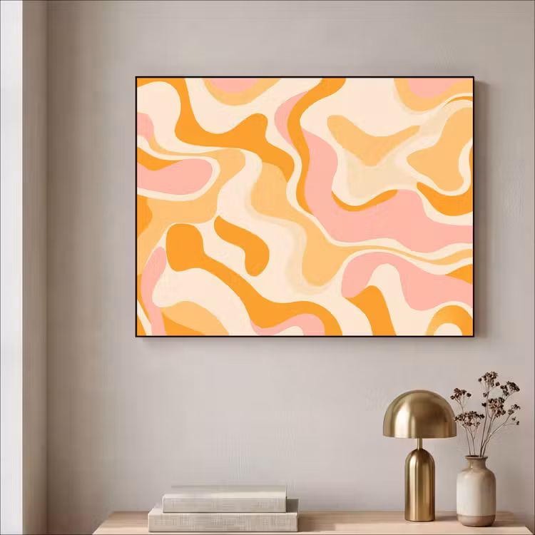 Abstract - Golvend - Oranje Textielframe zwart klein -sfeer2
