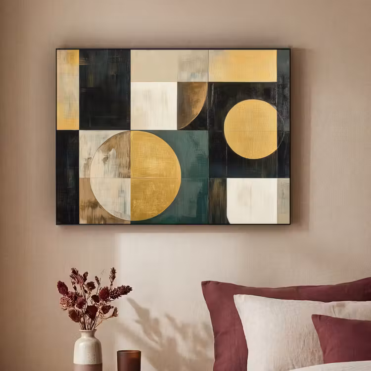 Abstract - Goud - Brons - Vormen - Geometrisch Textielframe zwart klein -sfeer1