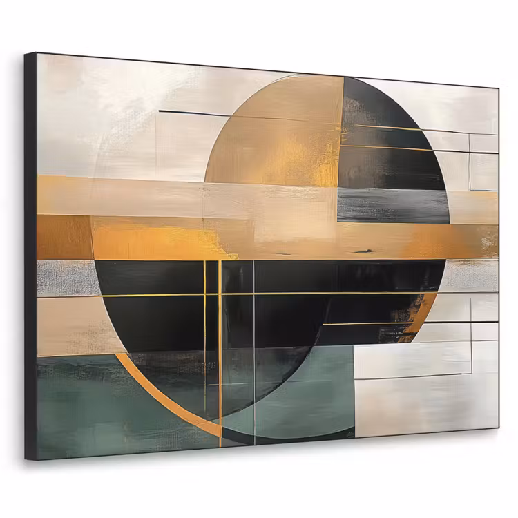 Abstract - Goud - Brons - Groen - Vormen - Modern Textielframe zwart klein -3d