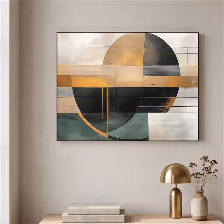 Abstract - Goud - Brons - Groen - Vormen - Modern Textielframe zwart klein -sfeer2