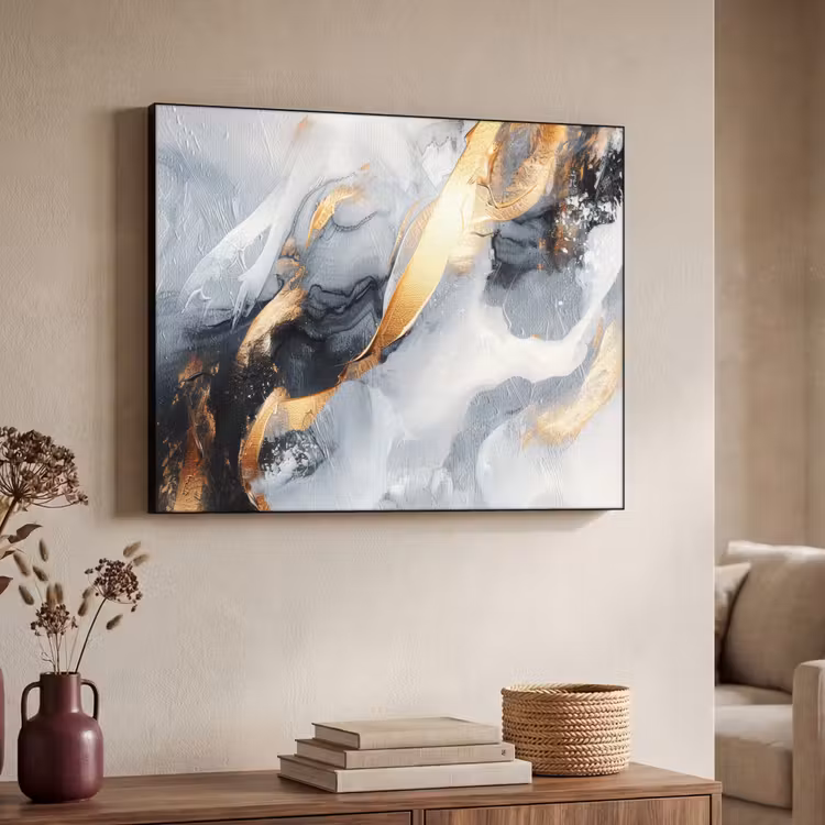 Abstract - Goud - Verf - Aesthetic - Art Textielframe zwart klein -sfeer3
