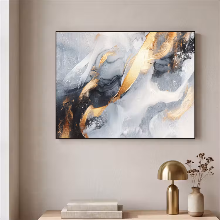 Abstract - Goud - Verf - Aesthetic - Art Textielframe zwart klein -sfeer2