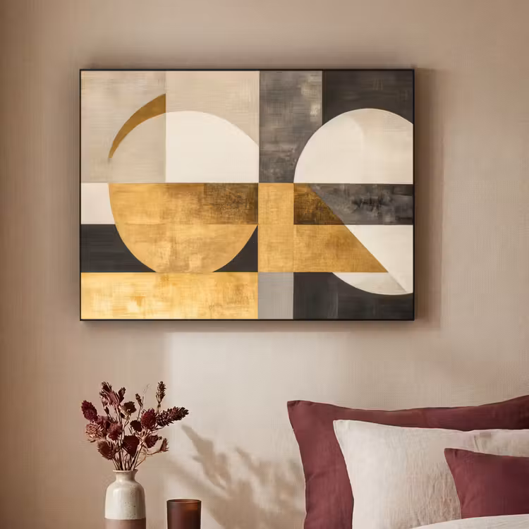 Abstract - Goud - Grijs - Vormen - Geometrisch Textielframe - compleet frame klein -sfeer1