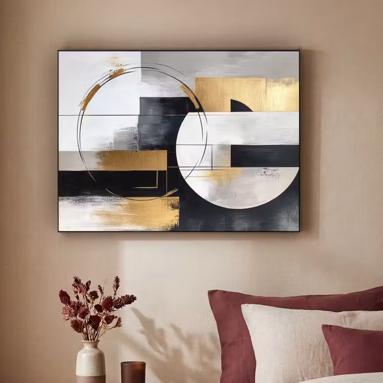 Abstract - Goud - Zilver - Vormen - Aesthetic Textielframe - compleet frame klein -sfeer1