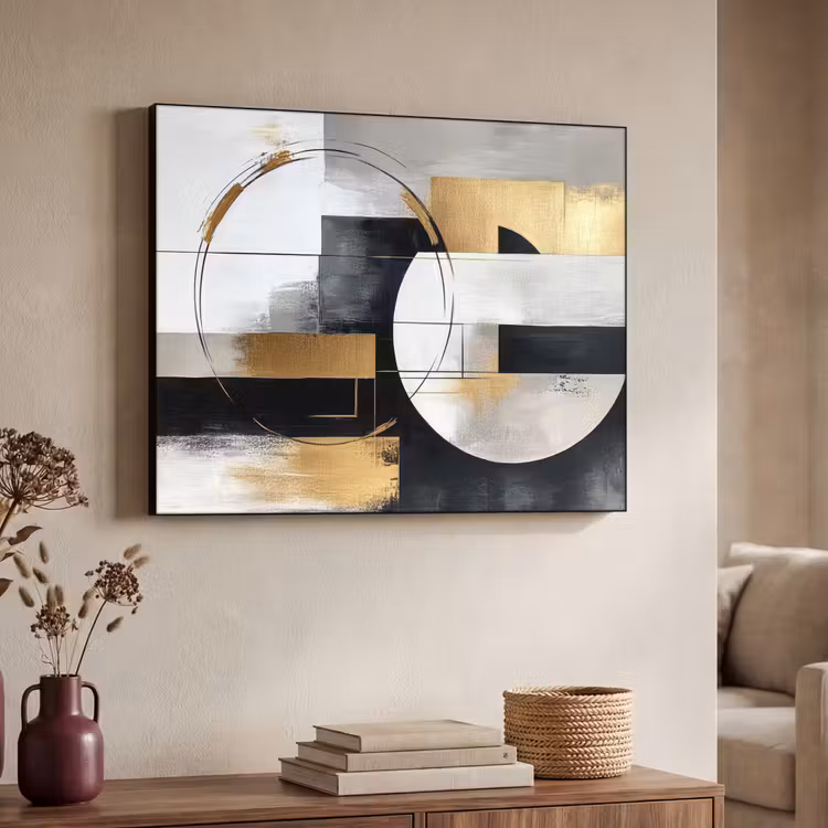 Abstract - Goud - Zilver - Vormen - Aesthetic Textielframe zwart klein -sfeer3