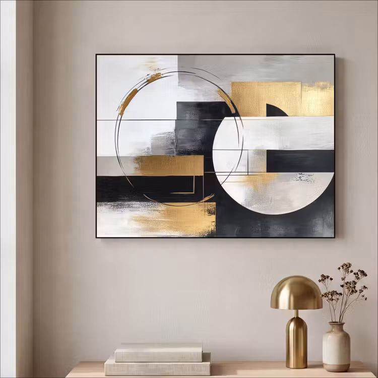 Abstract - Goud - Zilver - Vormen - Aesthetic Textielframe - compleet frame klein -sfeer2