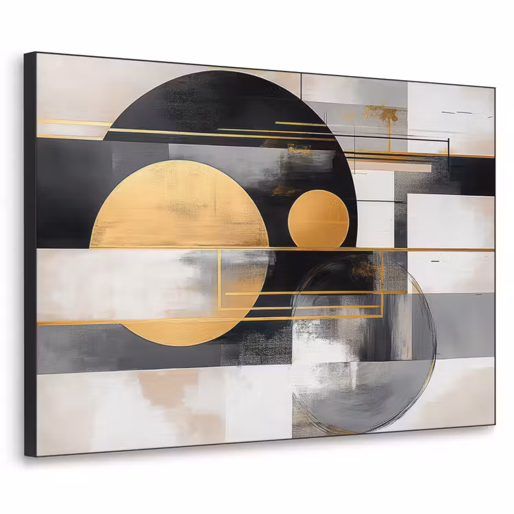 Abstract - Goud - Zilver - Vormen - Aesthetic - Modern Textielframe - compleet frame klein -3d